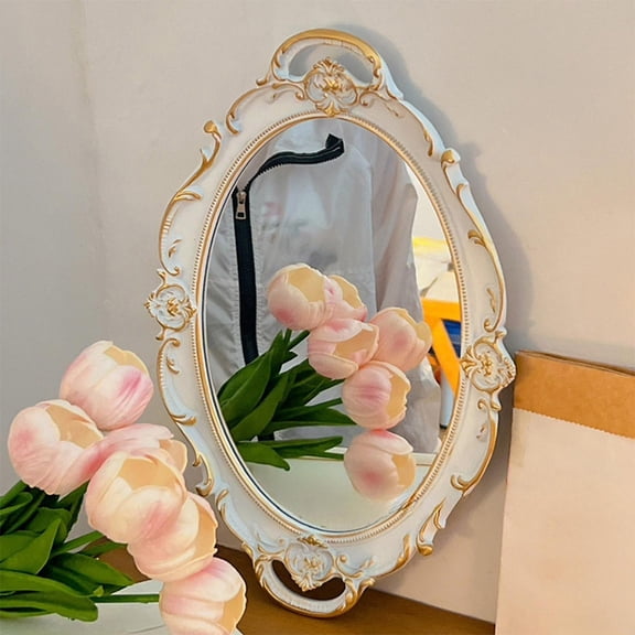 COM1950s Decorative Tray,Bathroom Tray Vanity Tray Decor,Perfume Tray,Gold Tray Mirror Tray Jewelry Tray for Dessert Table,Coffee Table,Vanity,Home Decor,Serving Tray with Handle(15X10 In,White)