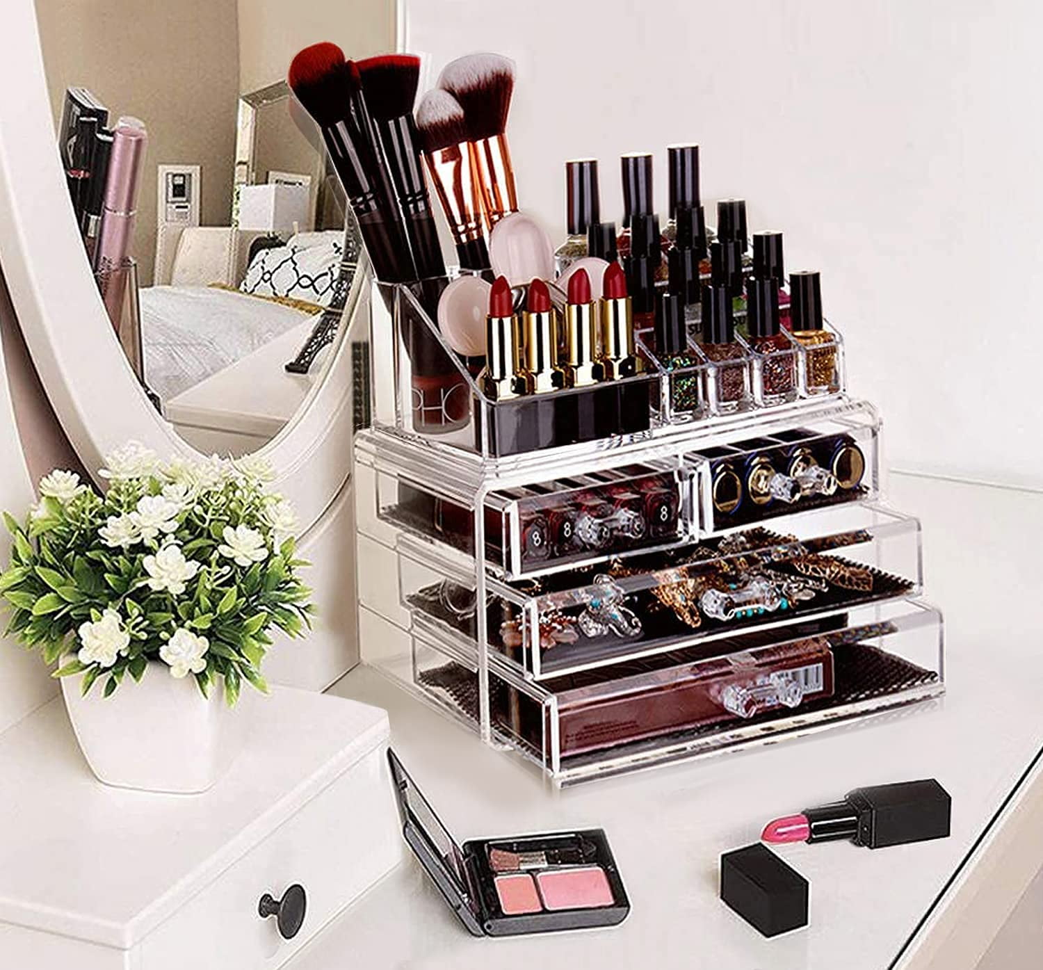 Buy HBlife Clear Acrylic Makeup Organizer, 2 Pieces Vanity Makeup Case with 4 Storage Drawers, 2