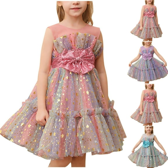 THDHVS Flower Girl Dresses for Wedding,Bow Sleeveless Tulle Dress for Girls Special Event Party and Formal Occasion,Girls Dresses Pink