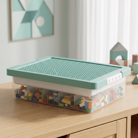 Building Block Storage Box with Removable Cover Multi Compartments Large Capacity Transparent Art Craft Storage Organizer Stackable Bins for Lego Green, 14.25 x 9.69 x 3.94 inches