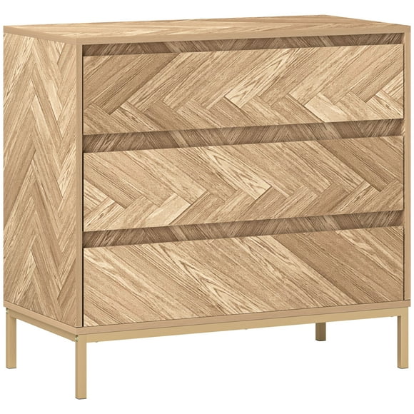 HOMCOM Chest of Drawers, Chevron 3 Drawer Dresser for Hallway, Nature Wood