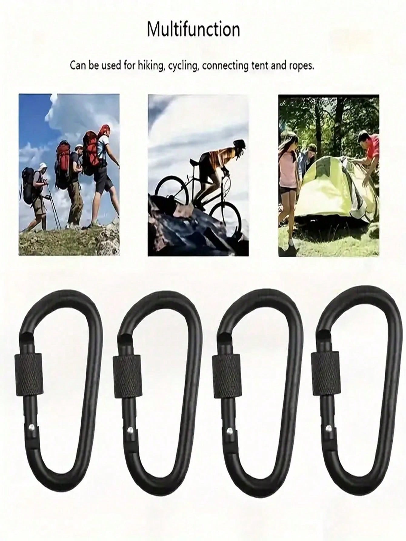 Locking Carabiner Clips, 6 Pack Heavy Duty D-Ring Carabiners with Screw Gate, Black Aluminum Alloy for Camping, Hiking, Backpack, Dog Leash