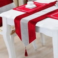 thumbnail image 2 of Chemin de Table 13x72 Pouces avec Strass, Bande Diamante et Pompons pour Décoration de Table de Toilette, Rouge, 2 of 4