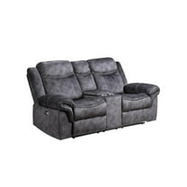 Global Furniture USA Domino Faux Leather Gray Power Console Reclining Loveseat