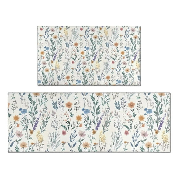 Pioneer Flower Floral Print Pattern Kitchen Rugs Sets Of 2,Anti Fatigue Kitchen Mat Rugs Non Slip Washable,Decorative Kitchen Floor Mats for Kitchen,Sink,Laundry,17"x30" 17"x47"
