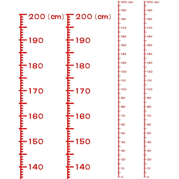 2 Juegos Altura Gráfico Regla Crecimiento Gráfico 200cm Métrica Medida PVC Autoadhesivo Medidas Entrega Regla Pegatina Indicador con Transferencia Película para Medir Altura, Rojo