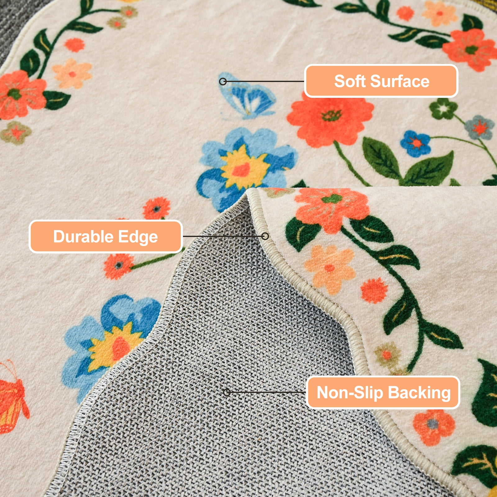 Pentantan Floral Area Rugs 8'x10', Machine Washable Rug for Living Room Non-Slip Vintage Soft Indoor Carpet for Bedroom, Dining Room, Playroom, Office, Beige