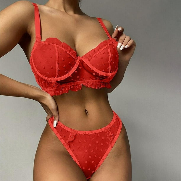 Conjunto de lencería de encaje trasparente para mujer, sujetador de media Copa transparente exótico Floral, bragas, ropa interior Sexy a la moda
