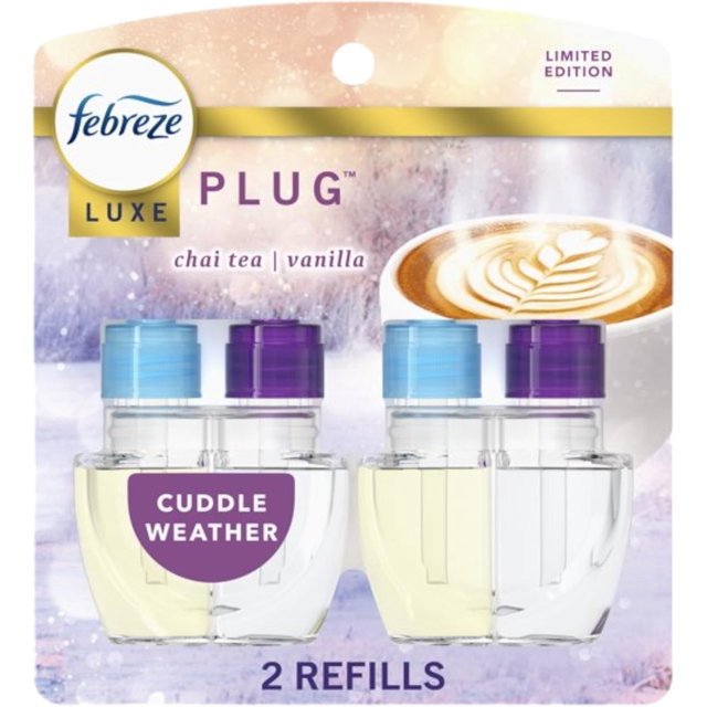 Febreeze Plug In Refills Fall Scents, Winter Luxe Limited Edition Plug In for Odor-Fighting Fade Defy PLUG Air Freshener, (2) Count of 0.87 fl oz Refills (Cuddle Weather)