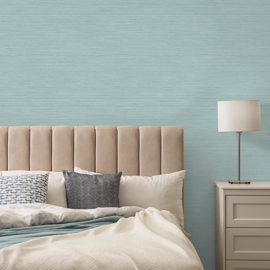 Tempaper Textured Horizontal Faux Grasscloth Seaglass Peel and Stick Wallpaper, 20.5" x 16.5'