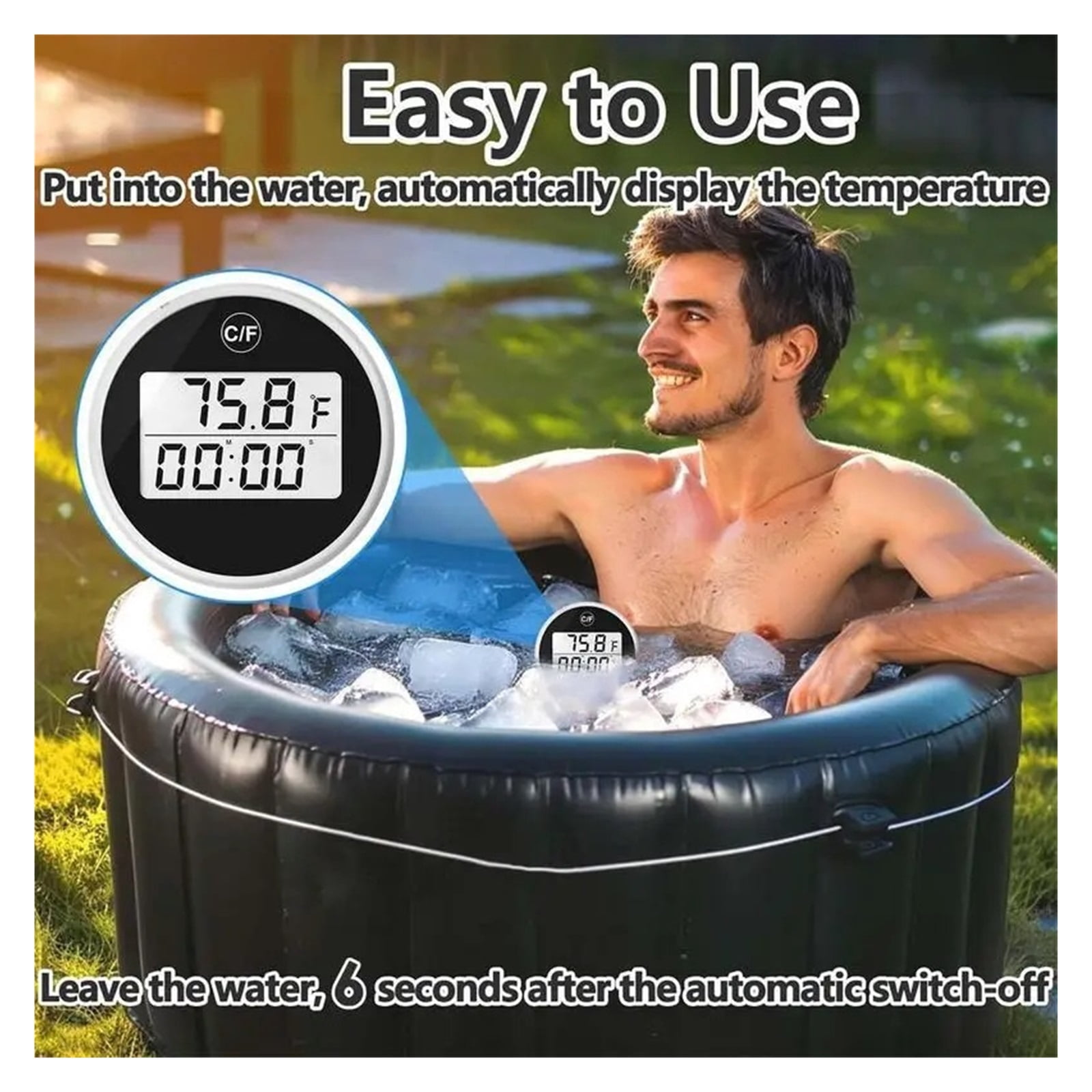 Water Bath Thermometer Floating Waterproof Ice Bath Thermometer with LED Display Waterproof Plunge