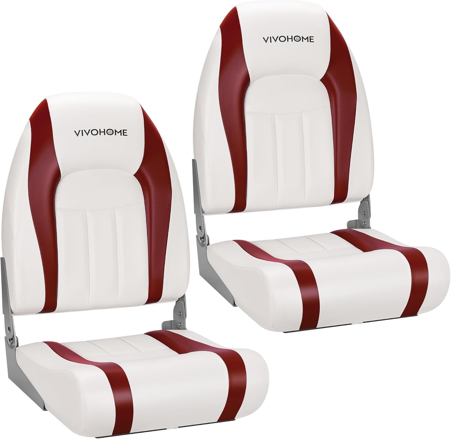 SPECSTAR Folding High Back Boat Seats 2 Pack, Waterproof Boat Captain Chairs, 4 Mounting Screws Included, White and Red