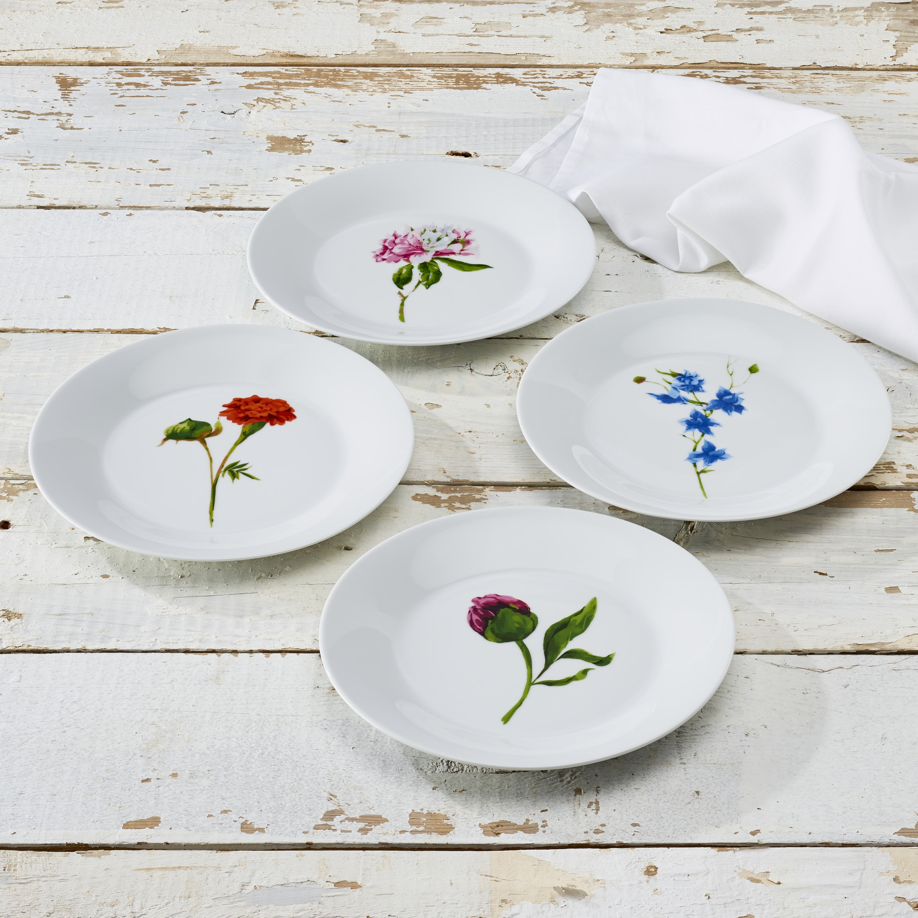 Country Garden Round Porcelain 8" Side Plate 4Pack, Multicolor