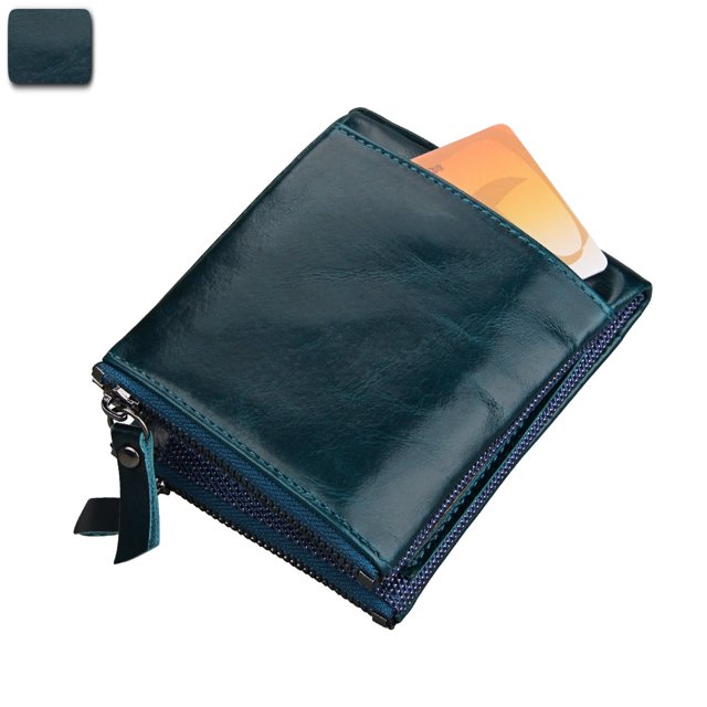 Cartera de piel de vaca Crazy Horse para hombre, billetera corta de piel de vaca con cepillo antirrobo, billetera con clip para billetes para hombre, monedero con doble cremallera