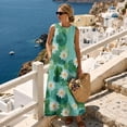 thumbnail image 4 of Jiueut Green Water Lily Print Sleeveless Maxi Dress for Women with Pockets Wrinkle Resistant Linen Look Long Dress Women Casual Resort Wear Summer Beach Wear, 4XL, 4 of 7
