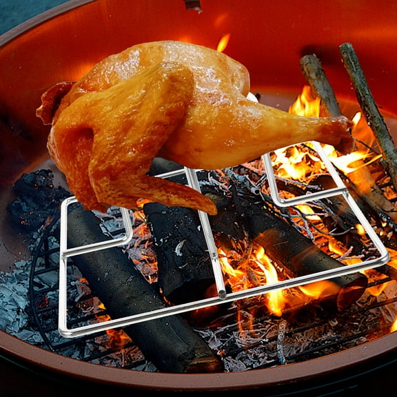 GOOHOCHY  Outdoor BBQ Chicken Plate Poultry Roaster Portable Grill Silver