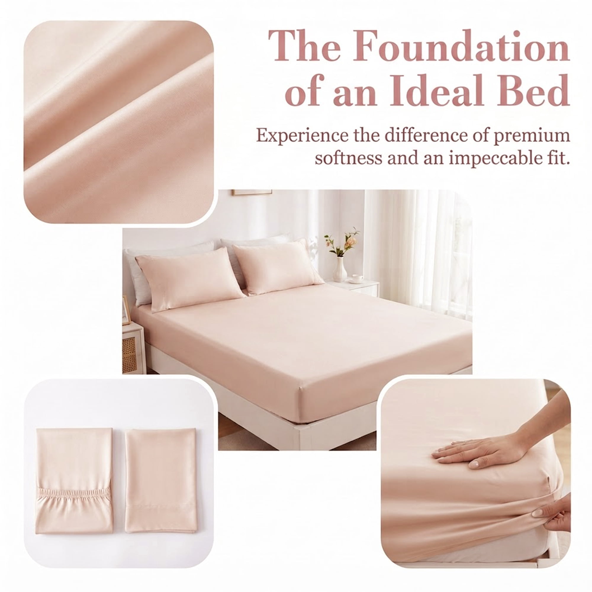 Unique Bargains Fitted Sheet Fiber Bed Sheets Breathable Soft and Comfortable 60.2"x79.9" Seashell pink