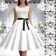 thumbnail image 2 of FYEGRE Robe de Cocktail Rétro Vintage pour Femme des Années 1950, Robe Trapèze Évasée Festive Longueur Midi, Sans Manches à Col Rond, Robe pour Mariage, Robe Formelle pour Femme, Superbe Robe d'Été pour Fête, Blanc m, 2 of 4