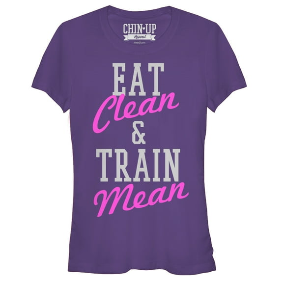 Junior's CHIN UP Eat Clean Train Mean  Graphic Tee Purple Large