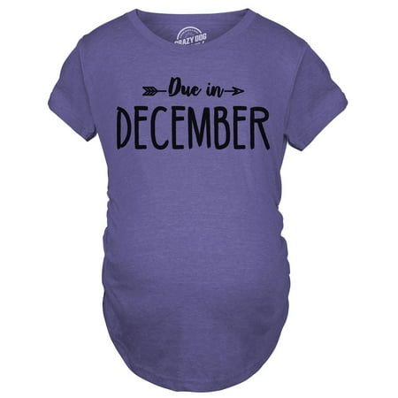 

Maternity Due In December Funny T shirts Pregnant Shirts Announce Pregnancy Month Shirt (Heather Purple) - XXL