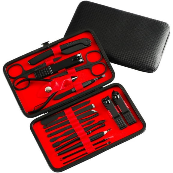 18pcs Nail clipper Manicure Set for Adult Professional Stainless Steel Grooming Pedicure Kit with Leather Travel Case