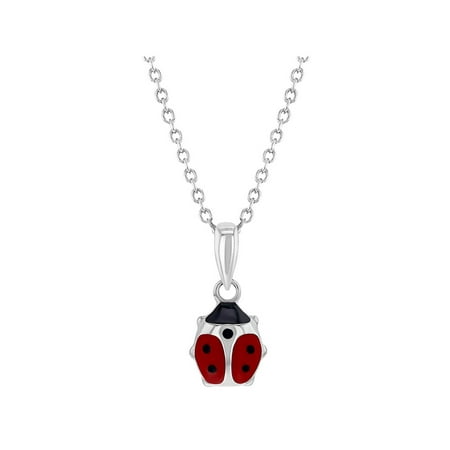 Sterling Silver Ladybug Pendant - 925 Sterling Silver Red Enamel Ladybug Necklace Pendant for Girls 18