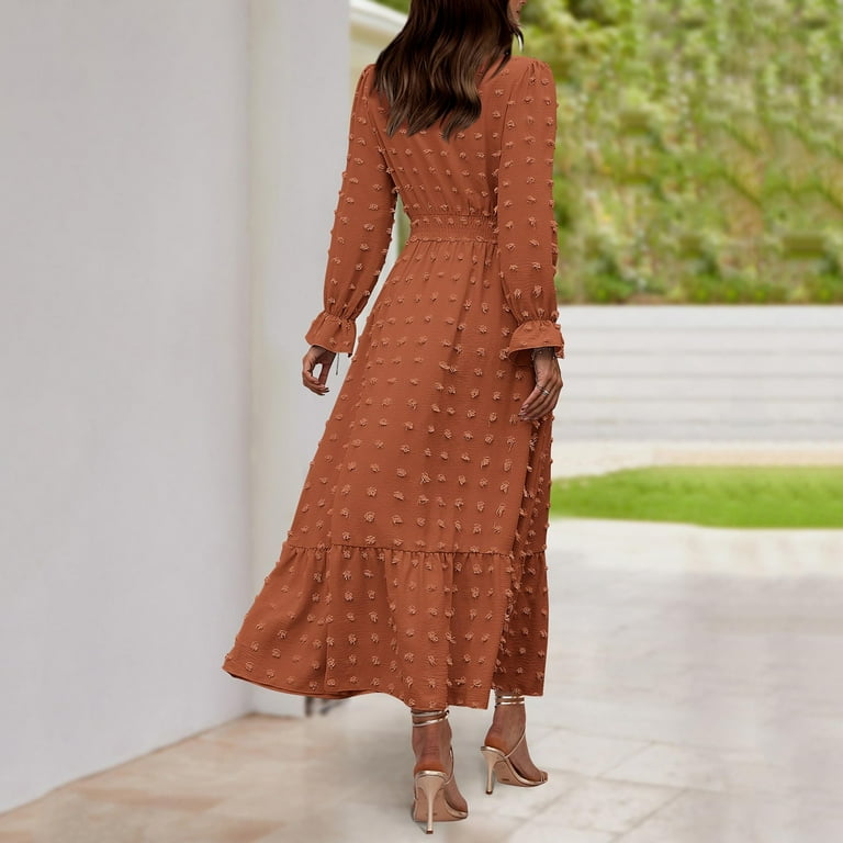 Wedding Dress, Women'S 2025 Fall Loose V Neck Long Sleeve Casual Dress-Boho  Guest Daily/Party Wear Plus Size Dresses For Curvy Women White Bodycon Dress  (S, Orange) ZMTing - Walmart.com