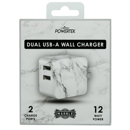 Liquipel Dual USB-A Wall Charger Marble - White/Silver