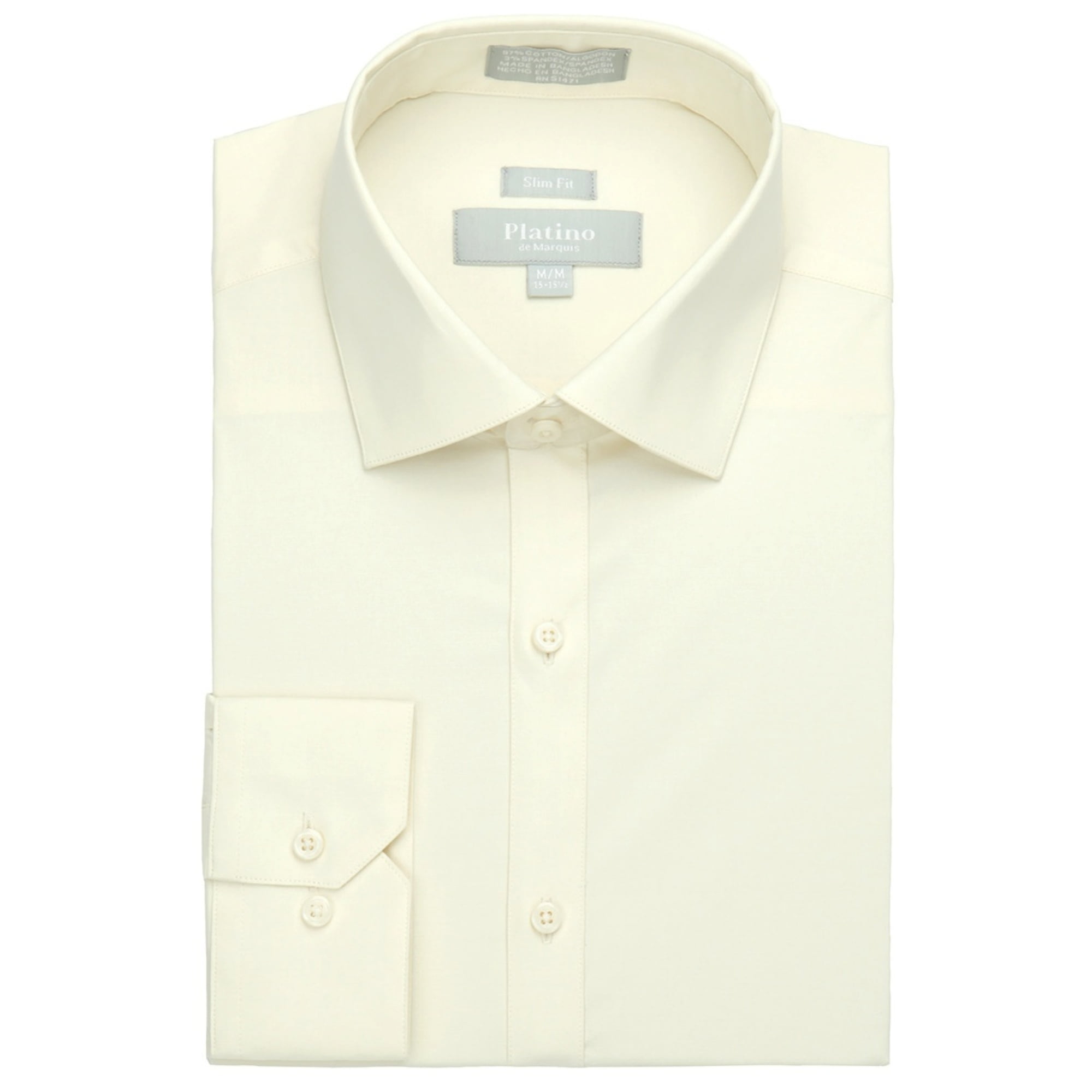 Men's Ivory Off White Slim Fit Spandex Dress Shirt From Marquis Size - L  16.5, 34-35