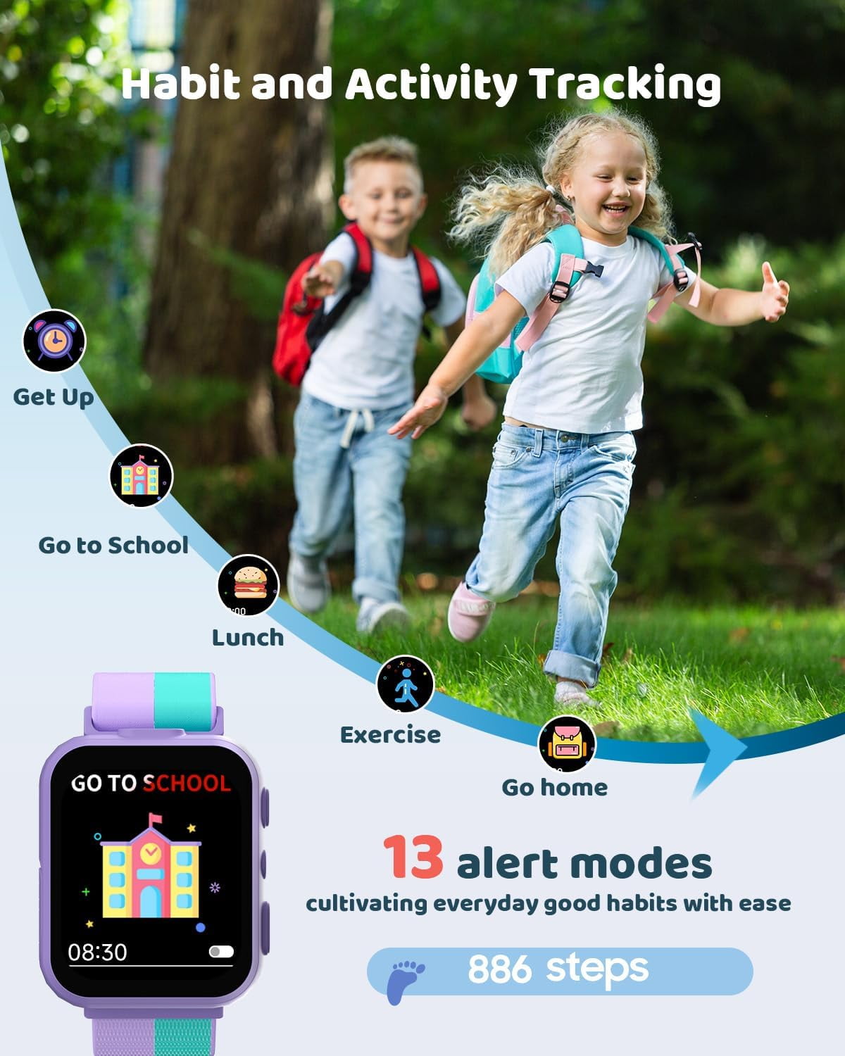 BIGGERFIVE Smart Watch for Kids with Dual Cameras, Two Straps, 30 Puzzle Games, Video & Music Player, Audiobooks, Flashlight, Pedometer, Educational Toys Birthday Gifts for Boys Girls Ages 4-10 Lilac