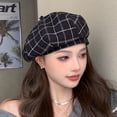 thumbnail image 3 of vnanda Plaid Newsboy Women Winter Beret Plaid Print Contrast Color Elastic Adjustable Soft Warm Decorative Dome Lady Painter Hat Women Hat, 3 of 8