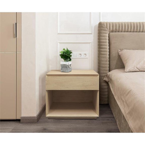 Pemberly Row 1-Drawer Solid Wood 26" Nightstand in Stone Natural Finish