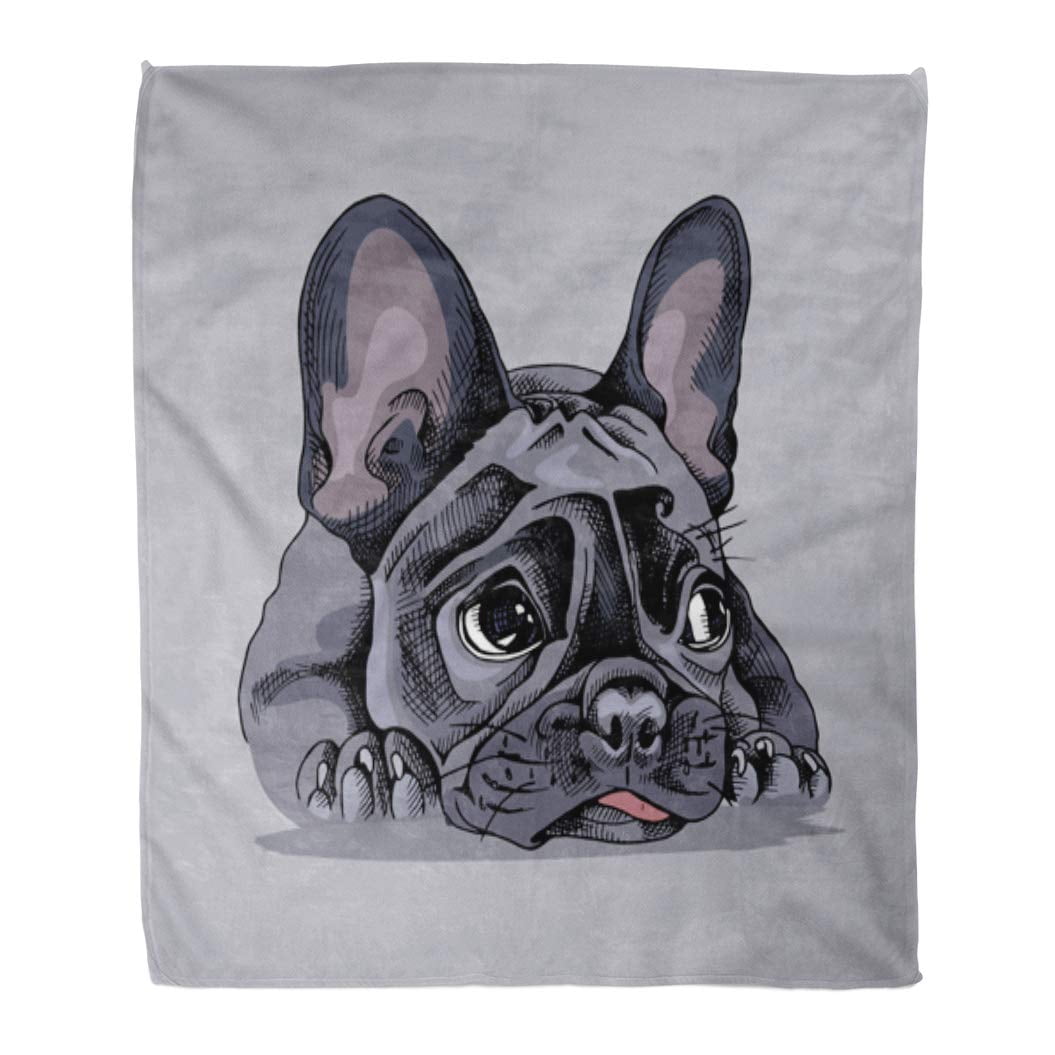 SIDONKU Throw Blanket 58x80 Inches Dog French Bulldog Portrait Face