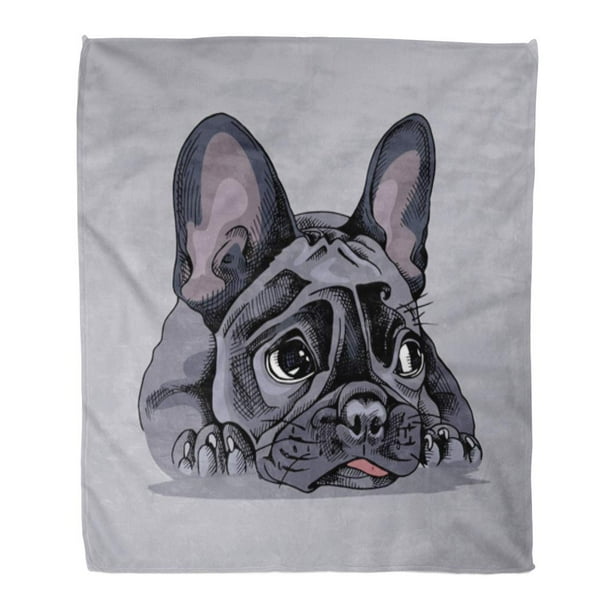 SIDONKU Throw Blanket 58x80 Inches Dog French Bulldog Portrait Face