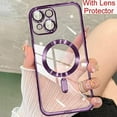 thumbnail image 2 of Magnetic Case for iPhone 14 Plus Case [Compatible with MagSafe] Camera Lens Protector Plating Luxury Cover for Women Men Clear Soft TPU Shockproof Protective Phone Case - Purple, 2 of 12