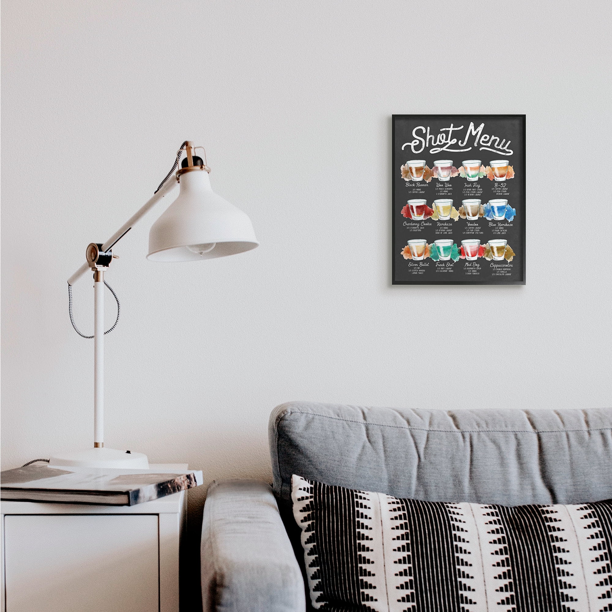 Stupell Industries Shot Menu Drink Recipes Fun Watercolor Styling Food & Beverage Painting Black Framed Art Print Wall Art, 11 x 14