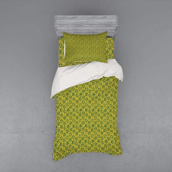 Ambesonne Abstract Bedding Set 3 Pcs, Comic Stars with Holes, Twin, Dark Teal Dark Yellow
