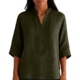 thumbnail image 2 of YuXingFu Plus Size Tops for Women Dressy Long Sleeve V-Neck Asymmetrical Tops - Pleated Detail Silk for Daily Army Green M, 2 of 8