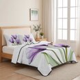 thumbnail image 5 of Twin Quilt Set 68''x86'', Purple Tulips Lightweight Summer Bedspread Coverlet Set with 2 Pillow Shams, Green Leaf Country Flower White Botanical Breathable All Season Quilt Bedding for Dorm/Bedroom, 5 of 9