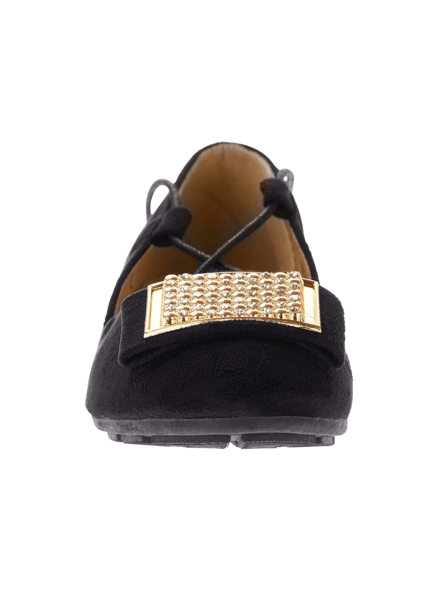 Victoria K Women's Faux Suede With Ankle Tie And Gold Ornament Embellishment Ballerina Flats