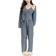 thumbnail image 2 of Vetsdori Womens Long Sleeve Pajamas Sets Soft Lightweight Nightwear 3 Pieces Sleepwear Homewear,Pants Casual Pajamas for Women, 2 of 6