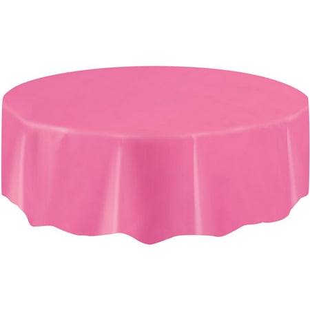 Hot Pink Plastic Party Tablecloth, Round, 84in