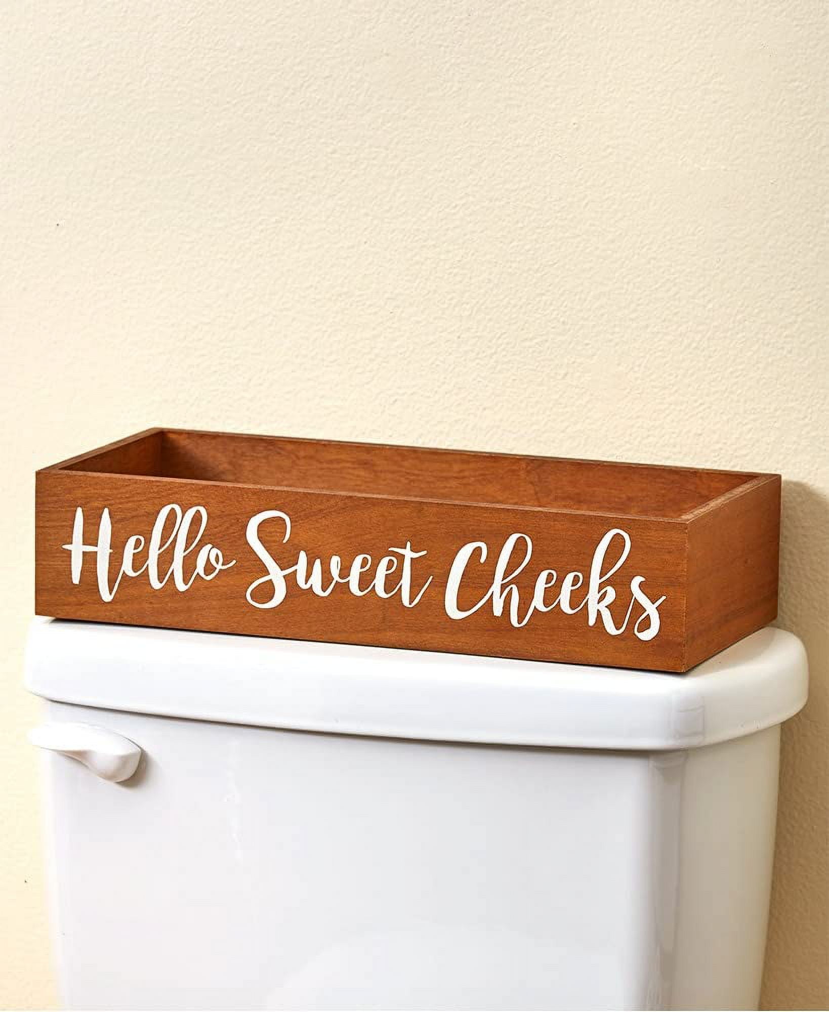  Acrylic Bathroom Tray for Counter Toilet Paper Basket 2 Side  with Funny Saying Hello Sweet Cheeks Bathroom Box Black Toilet Tank Tray  Countertop Organizer Farmhouse Decor for Tissues Candle Soap Towel 