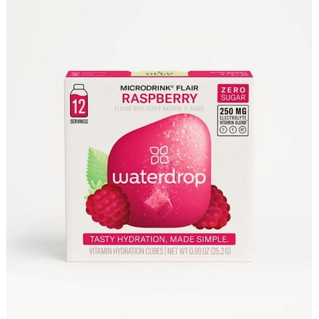 Waterdrop Microdrink Flair Zero Sugar Raspberry, 12 Count Packets Hydration Cubes 0.89 oz