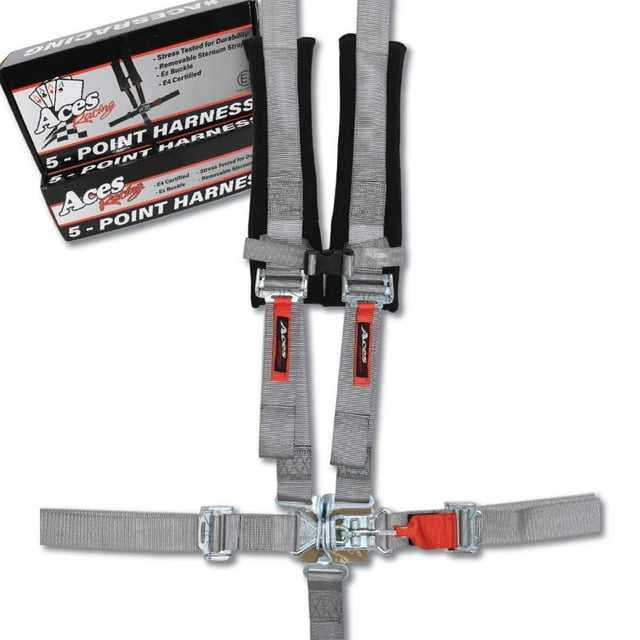 Aces Racing Harnais 5 Points avec Rembourrage 2 Pouces Certifié E4 (Argent)