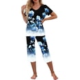 thumbnail image 3 of Viikei Women's Sleepwear Capri Set Mid-Length Lounge Pants,Women-neck Short Sleeved Pajamas and Pants Set Casual Pajamas with Pockets Dark Blue S, 3 of 7