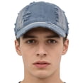thumbnail image 6 of Women's Distressed Denim Baseball Cap, Washable Cotton Cap, Trendy American Style Dad Hat for Women, Y2K Fashion Casual Daily Wear Outdoor Cap Light Blue, 6 of 7