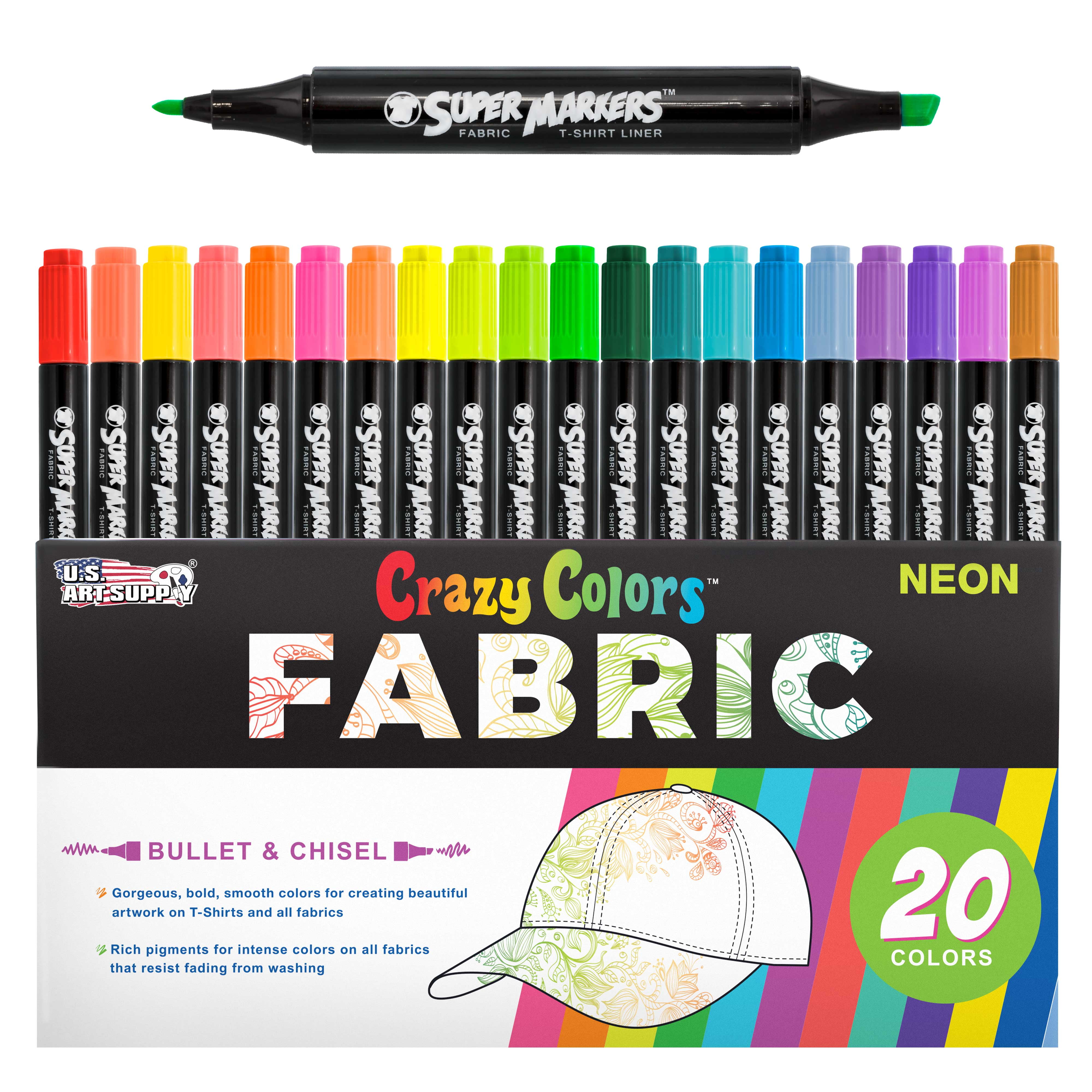 U.S. Art Supply Crazy Colors Dual Tip Fabric Markers 20 Color Set