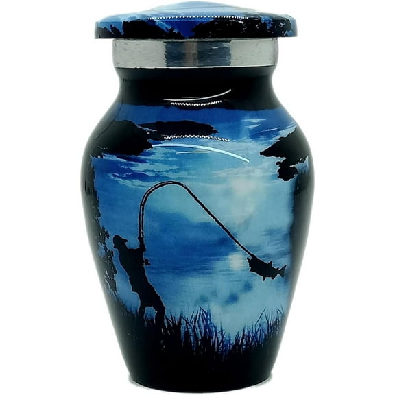 UR Keepsake Urn –Stylish Fishing Catching Keepsake Cremation Urn for Human Ashes with Velvet Box & Velvet Bag-Mini Keepsake Urn - Affordable Keepsake Urn (3 cu.in)