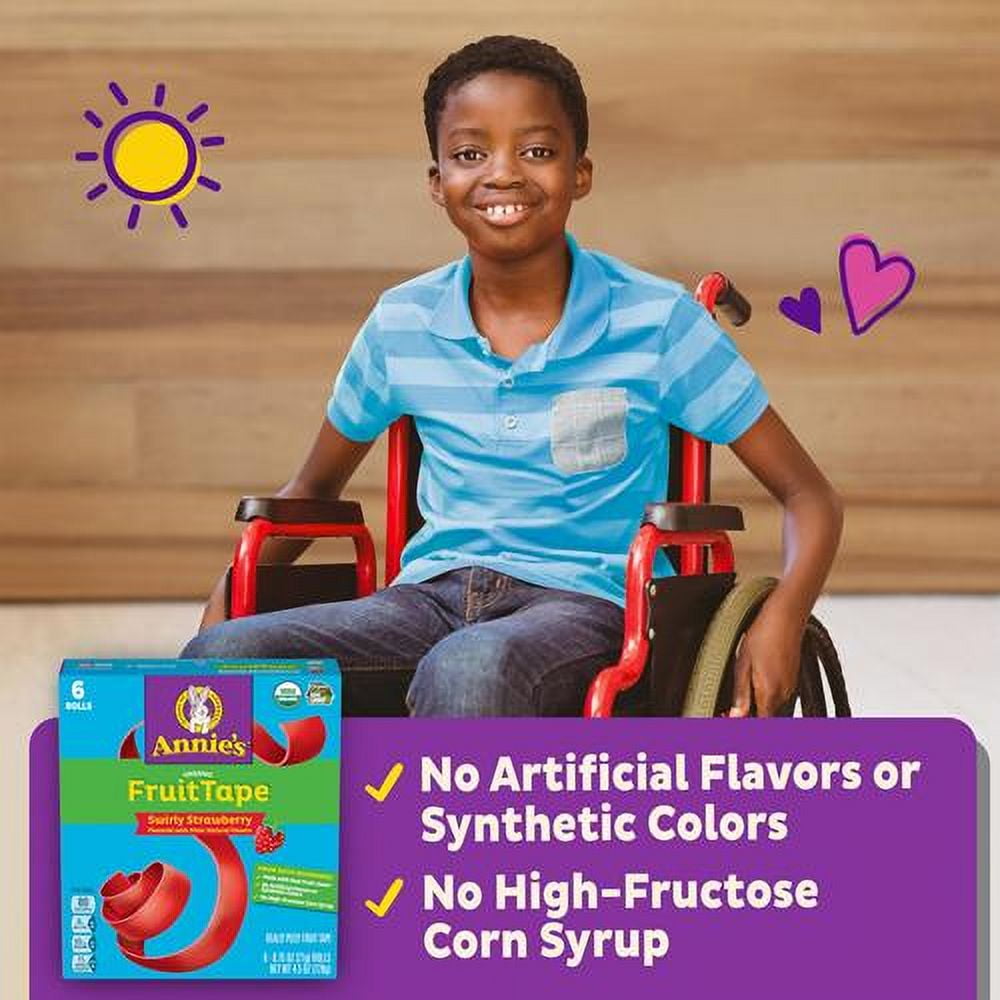 Annies Organic Fruit Tape, Swirly Strawberry, Non-Gmo And Organic Fruit Flavored Snacks, 6 Rolls, 4.5 Oz - Pack of 2